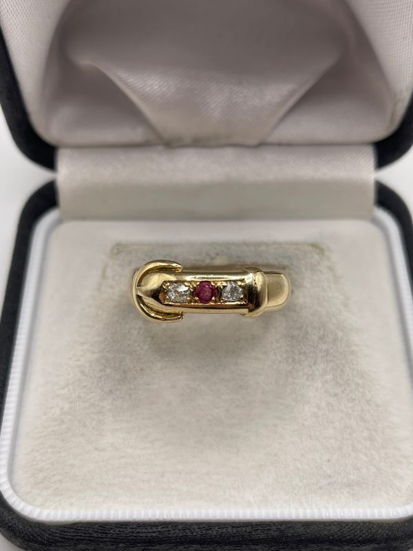 Antique 18ct gold ruby and diamond buckle ring Online Hot Sale