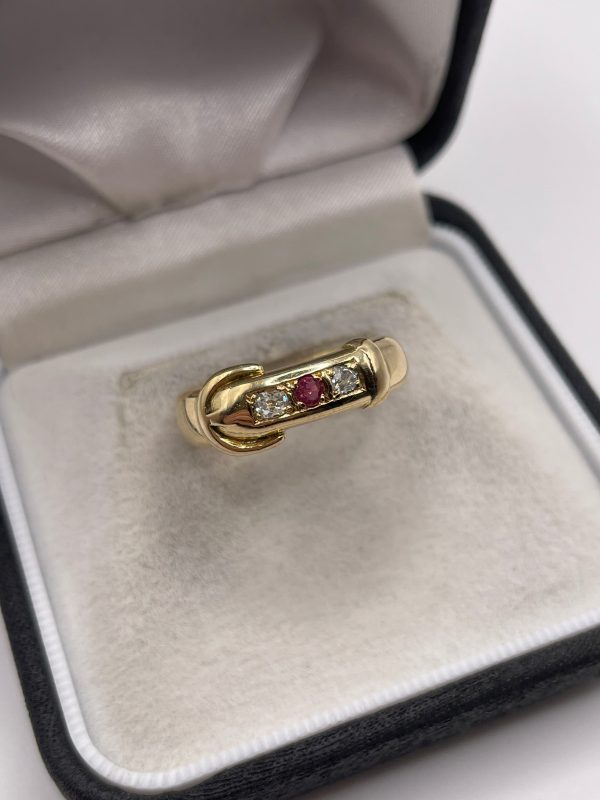 Antique 18ct gold ruby and diamond buckle ring Online Hot Sale