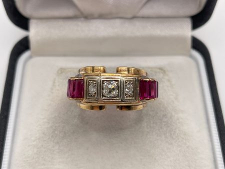 14ct gold synthetic ruby and diamond tank ring Online Hot Sale