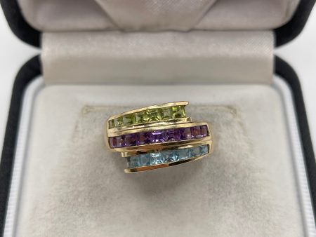 14ct gold peridot, amethyst and topaz ring Cheap