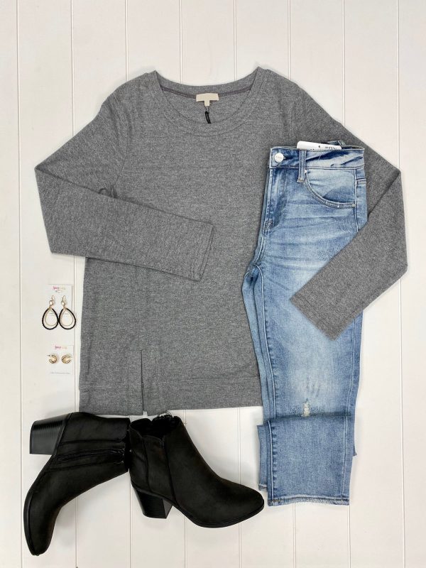 Front Split Heathered Grey Sweater Supply